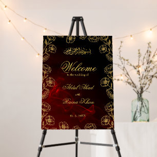 Red And Gold Floral Islamic Nikkah Wedding Welcome Foam Board