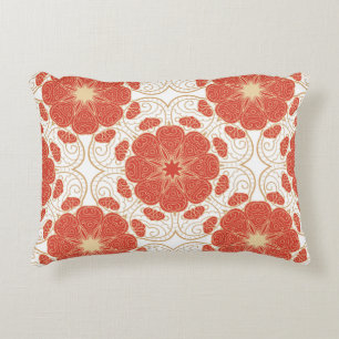 Red And Gold Floral Lace Pattern Accent Pillow