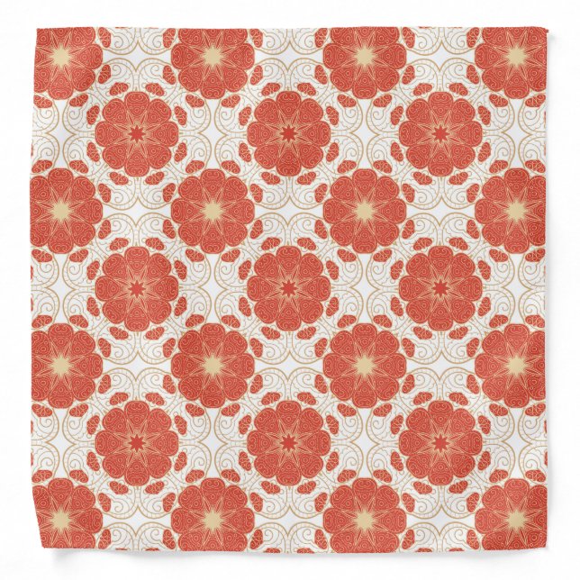 Red And Gold Floral Lace Pattern Bandana (Front)