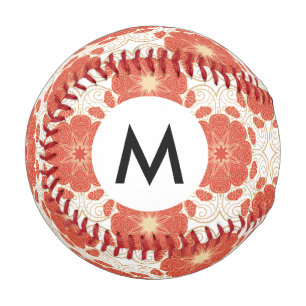 Red And Gold Floral Lace Pattern Baseball