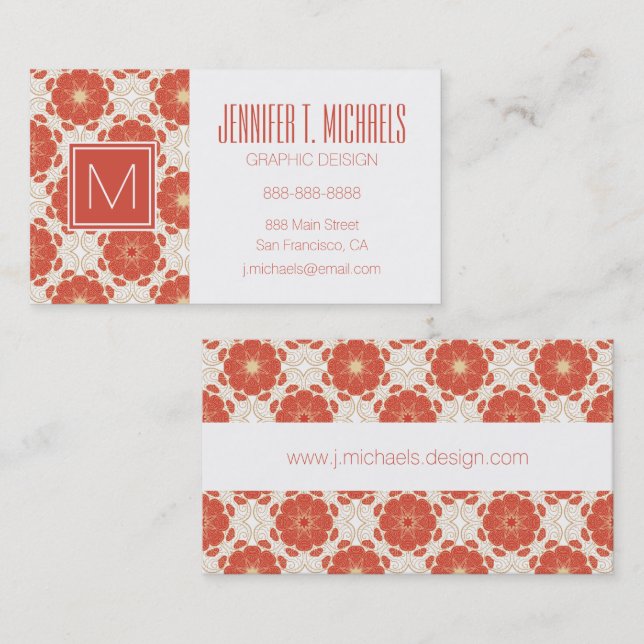 Red And Gold Floral Lace Pattern Business Card (Front/Back)