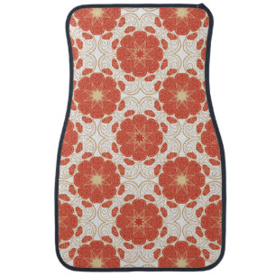 Red And Gold Floral Lace Pattern Car Floor Mat