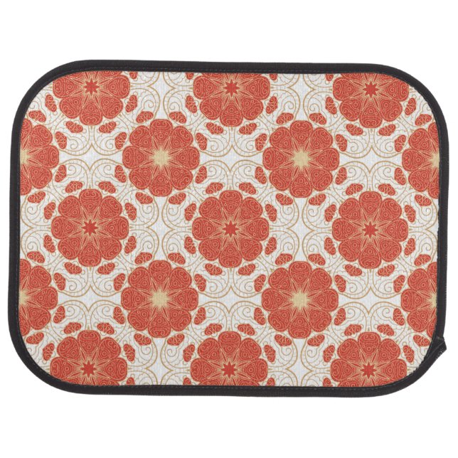 Red And Gold Floral Lace Pattern Car Mat (Rear)