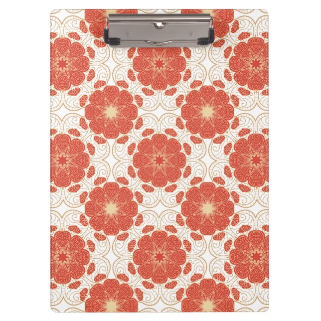 Red And Gold Floral Lace Pattern Clipboard (Front)