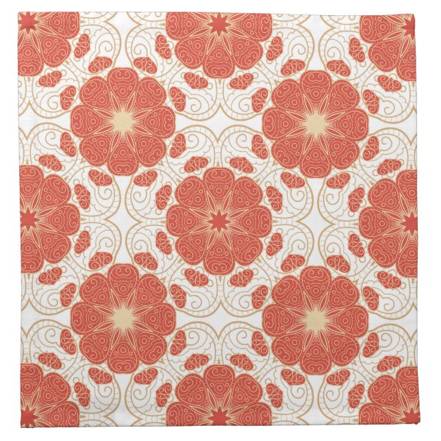 Red And Gold Floral Lace Pattern Cloth Napkin (Front)