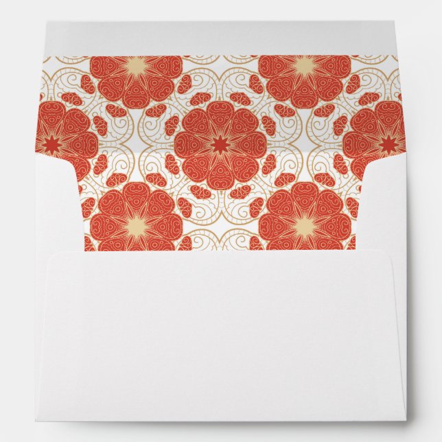 Red And Gold Floral Lace Pattern Envelope (Back (Bottom))