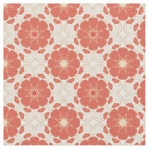 Red And Gold Floral Lace Pattern Fabric