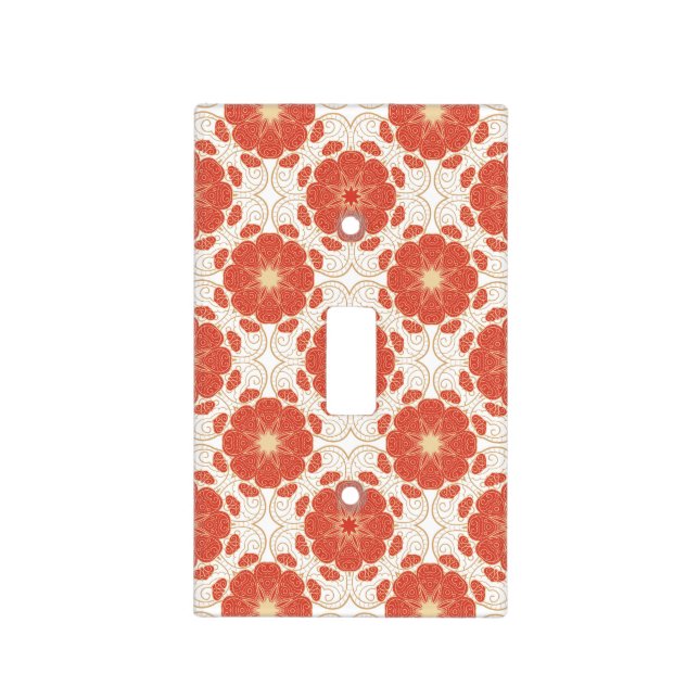 Red And Gold Floral Lace Pattern Light Switch Cover (Front)