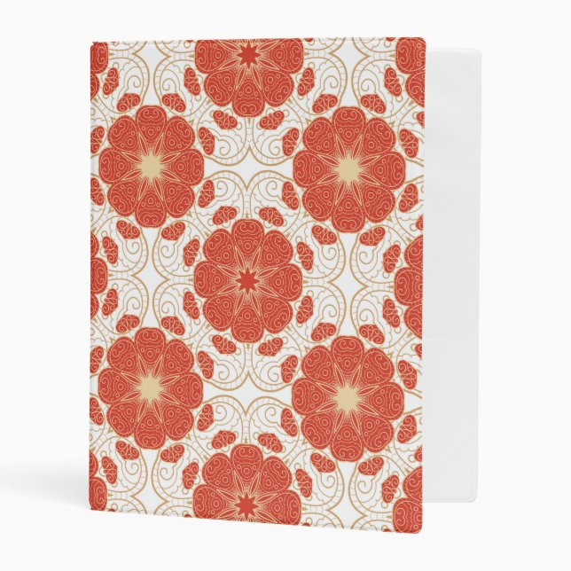 Red And Gold Floral Lace Pattern Mini Binder (Front/Inside)