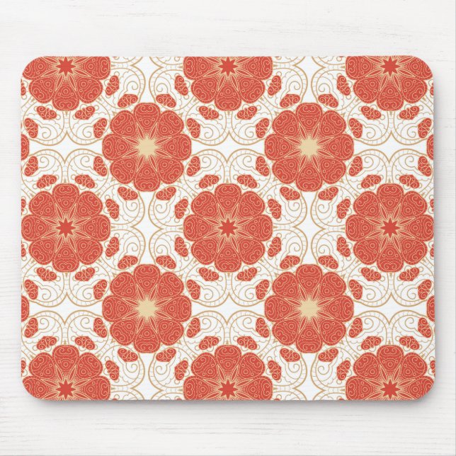 Red And Gold Floral Lace Pattern Mouse Pad (Front)