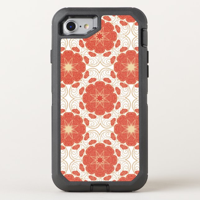 Red And Gold Floral Lace Pattern Otterbox iPhone Case (Back)