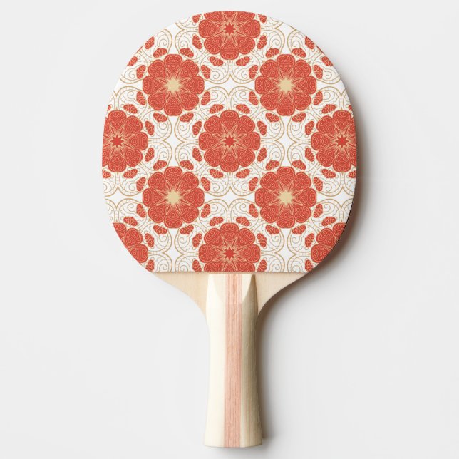 Red And Gold Floral Lace Pattern Ping-Pong Paddle (Front)