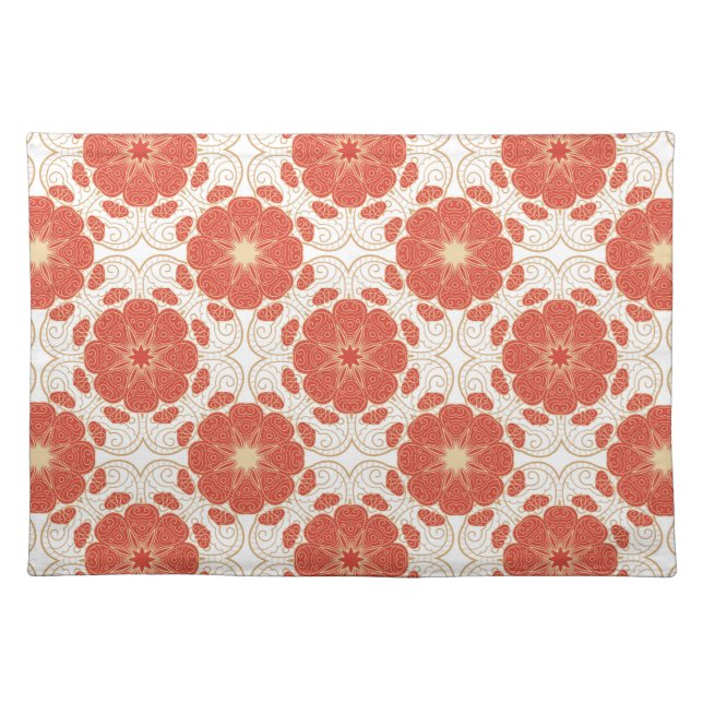 Red And Gold Floral Lace Pattern Placemat (Front)