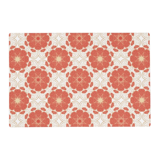 Red And Gold Floral Lace Pattern Placemat (Front)