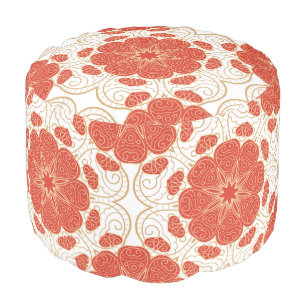 Red And Gold Floral Lace Pattern Pouf