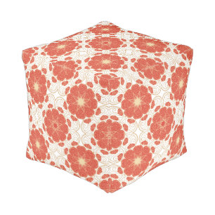 Red And Gold Floral Lace Pattern Pouf