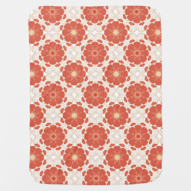 Red And Gold Floral Lace Pattern Swaddle Blanket (Front)