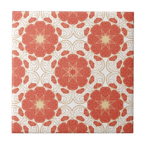 Red And Gold Floral Lace Pattern Tile