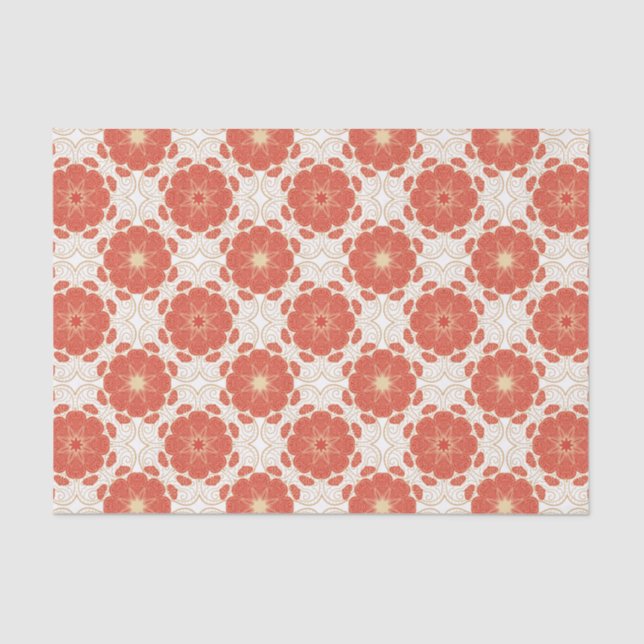 Red And Gold Floral Lace Pattern Tissue Paper (Front)