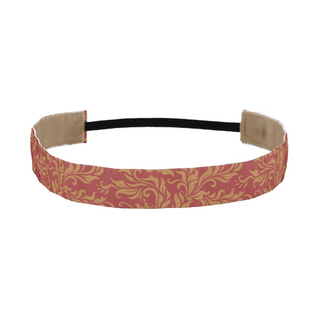 Red and Gold Floral Pattern Athletic Headband (Front)