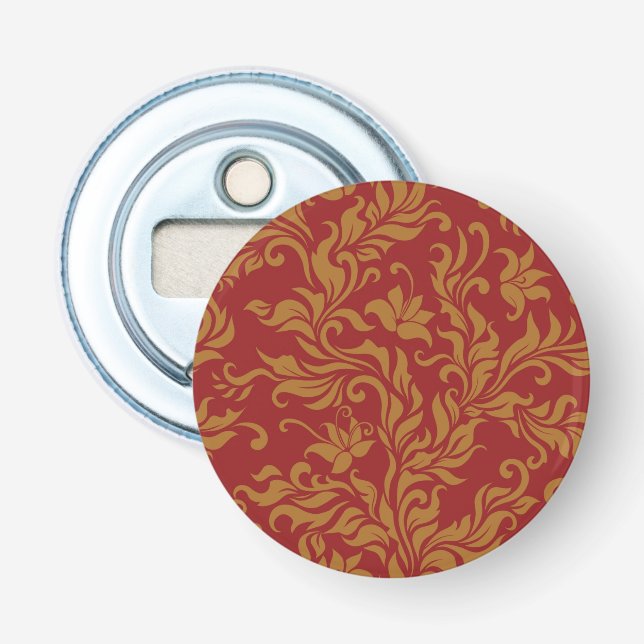 Red and Gold Floral Pattern Bottle Opener (Front)