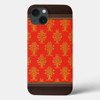 Red And Gold Floral Pattern iPhone 13 Case