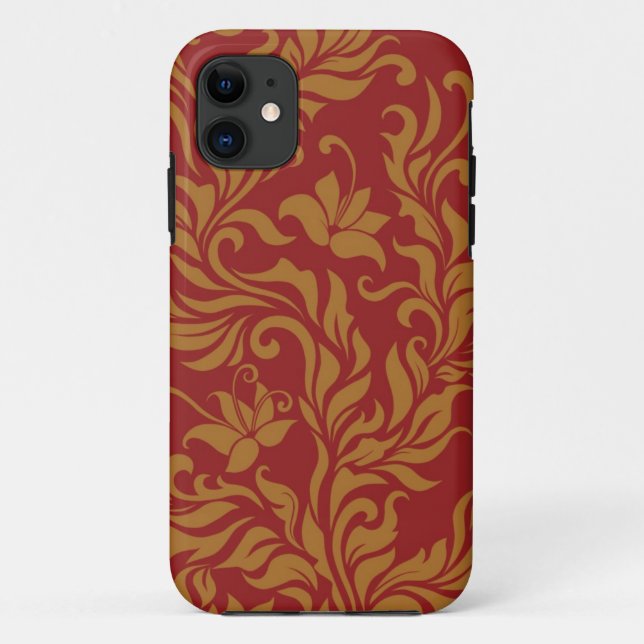 Red and Gold Floral Pattern Case-Mate iPhone Case (Back)