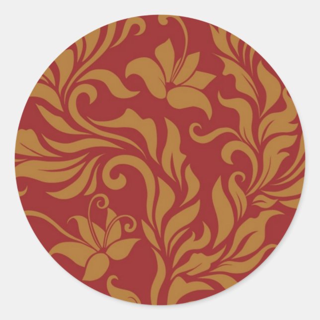 Red and Gold Floral Pattern Classic Round Sticker (Front)