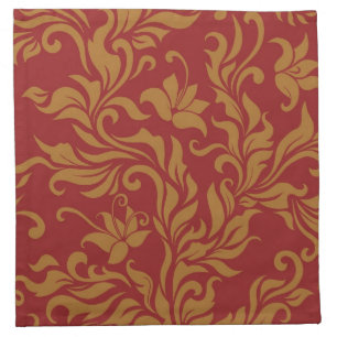 Red and Gold Floral Pattern Cloth Napkin