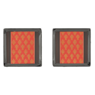 Red And Gold Floral Pattern Cufflinks