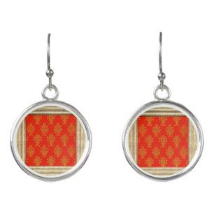 Red And Gold Floral Pattern Earrings