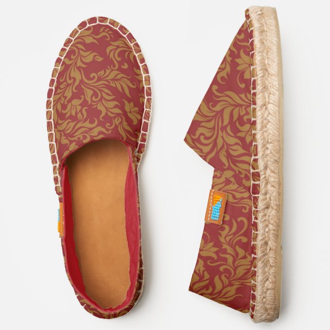 Red and Gold Floral Pattern Espadrilles (Side)