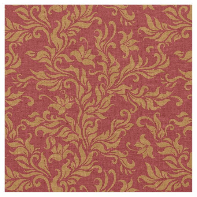 Red and Gold Floral Pattern Fabric (Close Up)