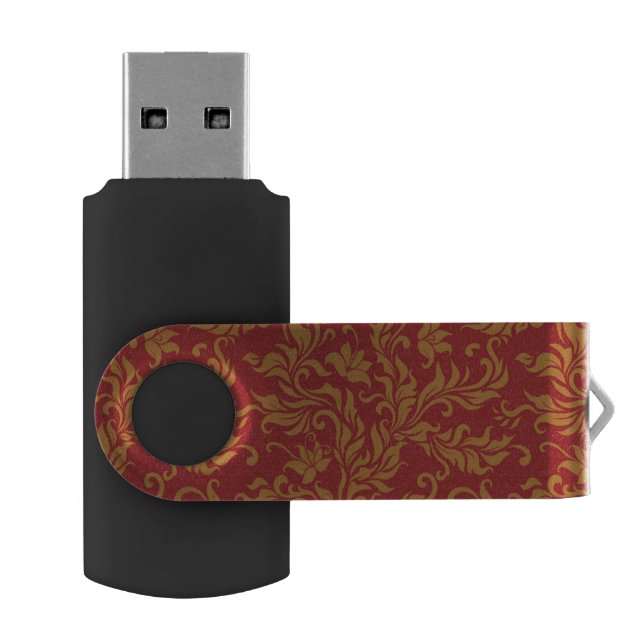 Red and Gold Floral Pattern Flash Drive (Opened)