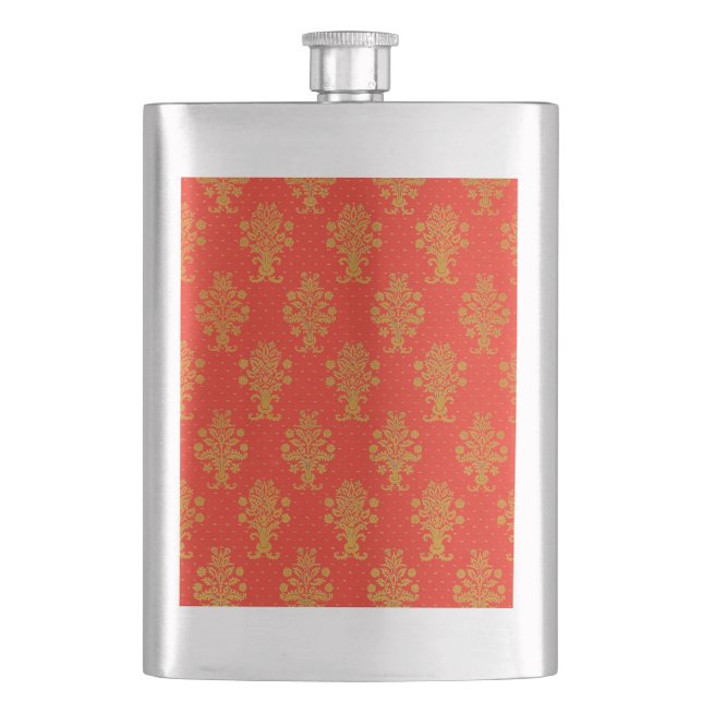 Red And Gold Floral Pattern Flask (Front)