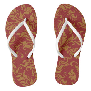Red and Gold Floral Pattern Flip Flops