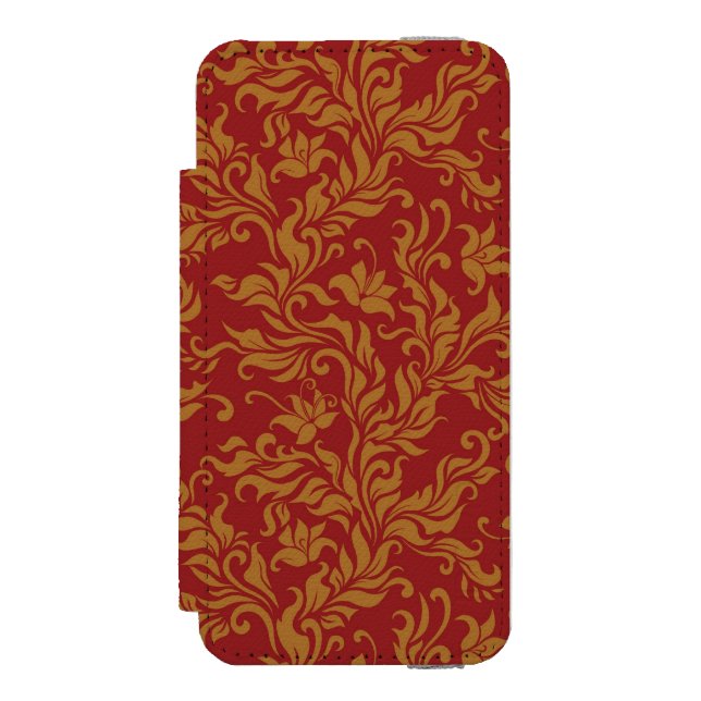 Red and Gold Floral Pattern Incipio iPhone Wallet Case (Folio Front)