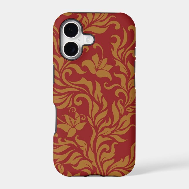 Red and Gold Floral Pattern Iphone Case (Back)