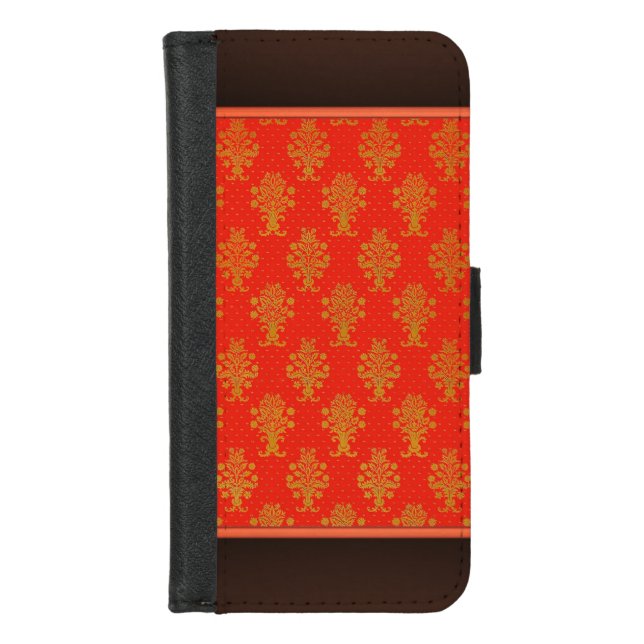 Red And Gold Floral Pattern  iPhone Wallet Case (Front)