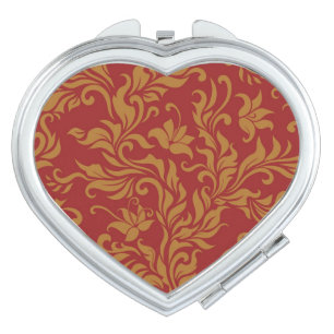 Red and Gold Floral Pattern Mirror For Makeup