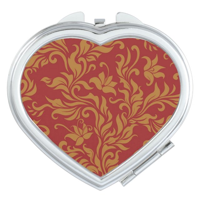 Red and Gold Floral Pattern Mirror For Makeup (Front)