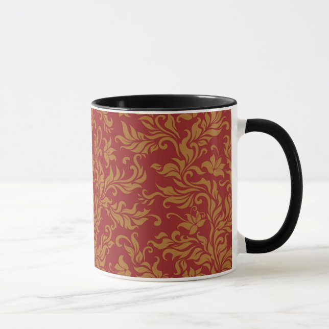 Red and Gold Floral Pattern Mug (Right)