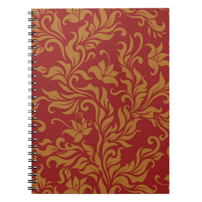 Red and Gold Floral Pattern Notebook (Front)