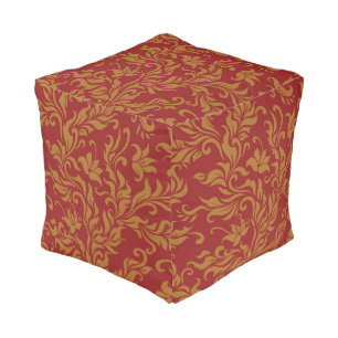 Red and Gold Floral Pattern Pouf