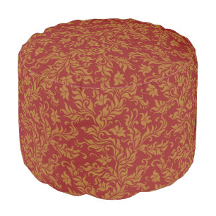 Red and Gold Floral Pattern Pouf