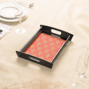 Red And Gold Floral Pattern Serving Tray