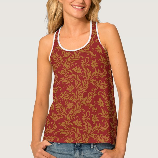 Red and Gold Floral Pattern Tank Top (Front)