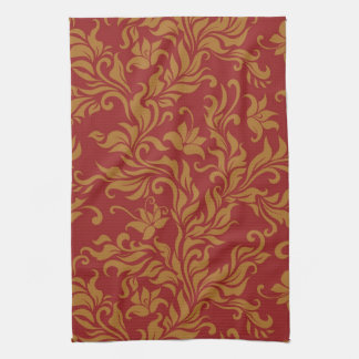 Red and Gold Floral Pattern Towel
