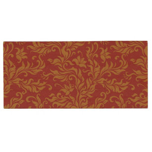 Red and Gold Floral Pattern Wood USB Flash Drive