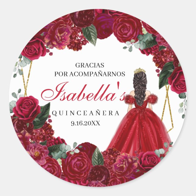  Red and Gold Floral Quinceanera Classic Round Sti Classic Round Sticker (Front)